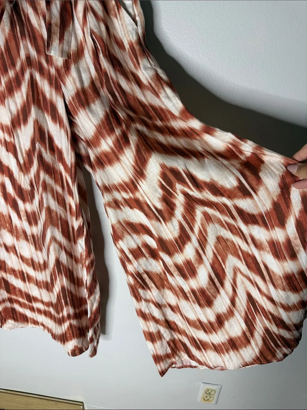 Banana Republic Rust and White Tie-Dye Wide Leg Linen Pants with Waist Tie 2P